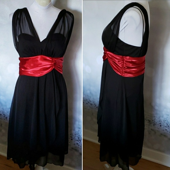 black dress with red sash